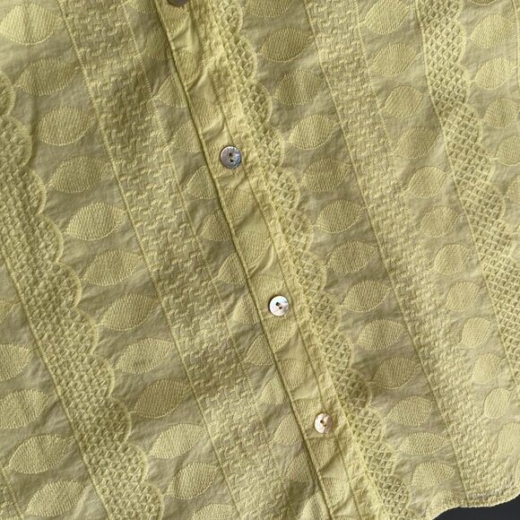 Moa Moa Button Front Textured Blouse 1X Yellow Short Sleeve 100% Cotton Top - Picture 6 of 6